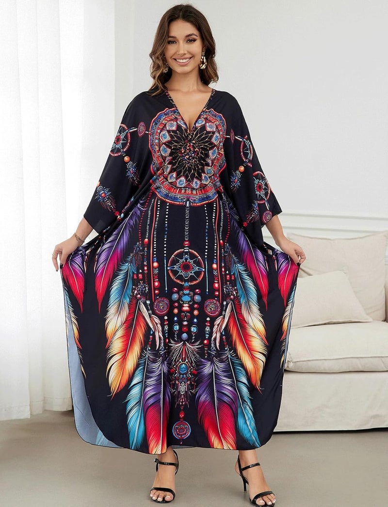 KECVOT Kaftan Dresses for Women Plus Size Batwing Sleeve Caftans Long Bathing Suit Cover Up Maxi Beach Dress Loungewear - Image 1
